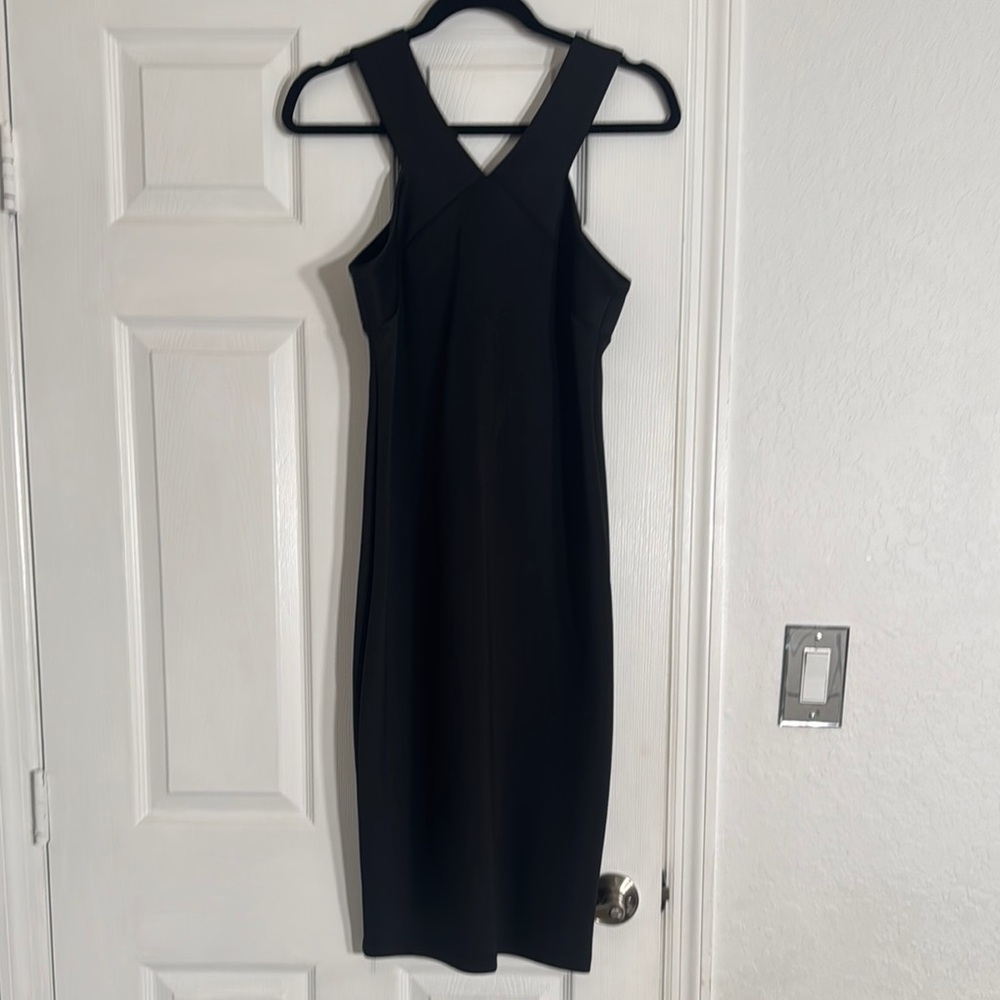 Jennifer Lopez Black Halter Sheath Midi Dress